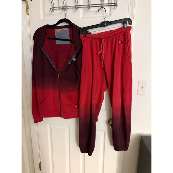 Aviator Nation Pants - Aviator Nation Limited Edition Faded Rainbow Red Set - L Top / M Pants w Pockets